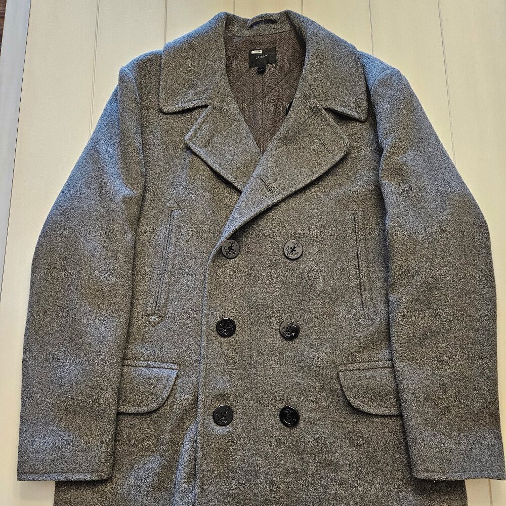 J.Crew Men's Grey Double Breasted Wool Blend Pea Coat XLarge